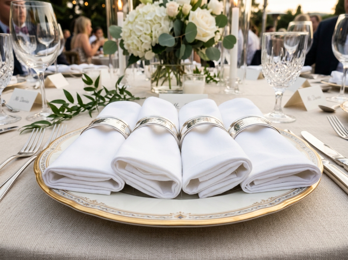 Servilletas de tela de algodón dobladas y planchadas para eventos formales